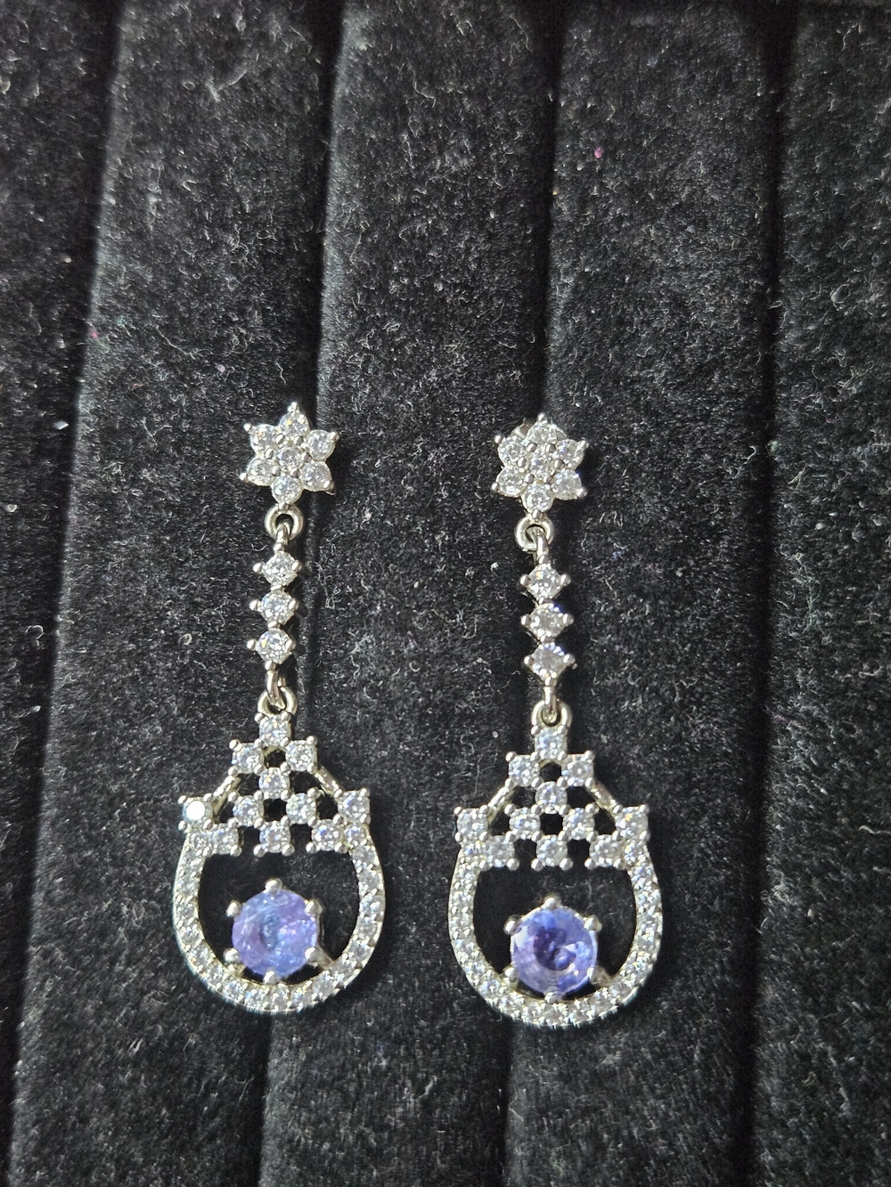 925S Drop Earrings with Tanzanite And Quartz Gemstones